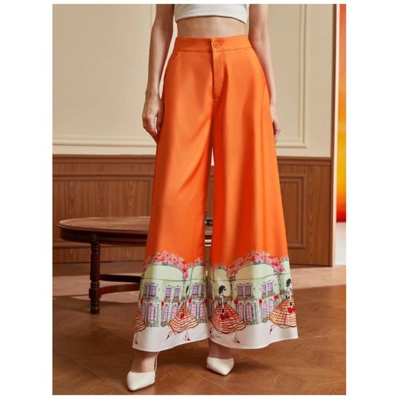 Francesca Lazzari x SHEIN | Figure and Floral Print Wide Leg Pants | NWT - Picture 2 of 6